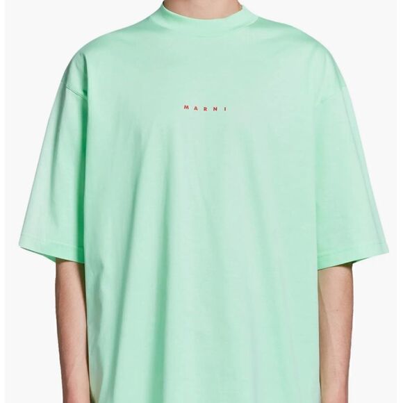 MARNI T-shirt crew neck logo print cotton light green MSRP $350